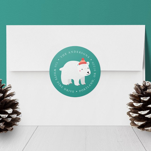Adesivo Feriado de Natal para Amigos Polar Bear Endereço d (Criador carregado)