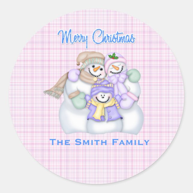 Adesivo Feriado de Natal Personalizado da Família Snowman  (Frente)