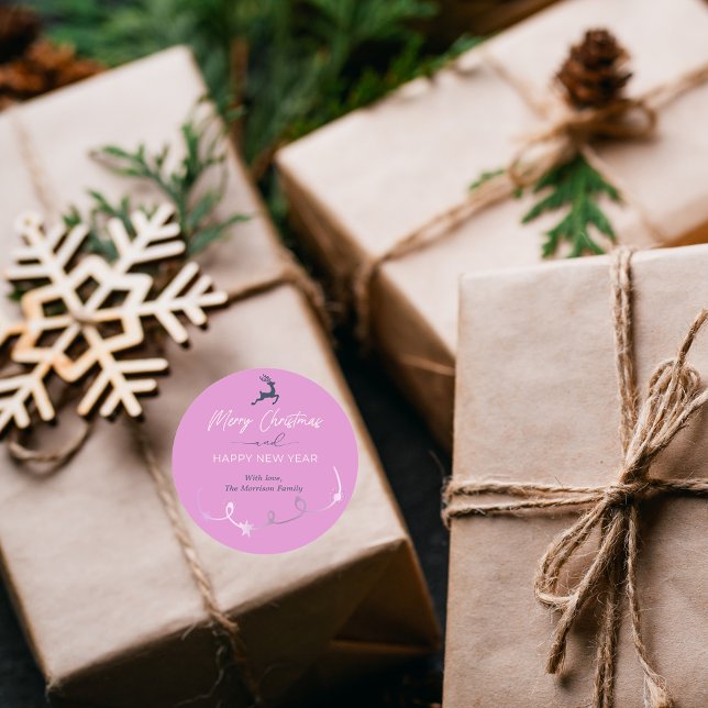 Adesivo Feriado de Natal Puro Claro (Light Purple Merry Christmas Holiday Classic Round Sticker)