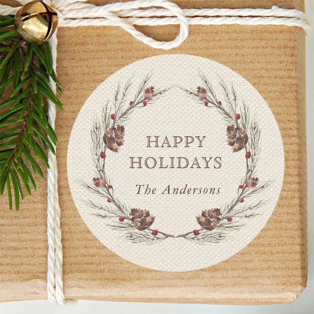 Adesivo Feriado de Natal Rustic Pinecone Wreath (Criador carregado)