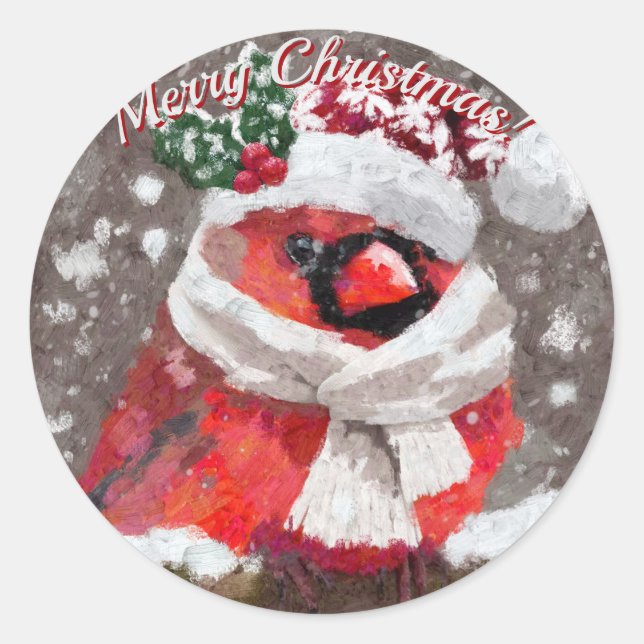 Adesivo Feriado de Neve de Pássaro Cardeal Scarf Hat (Frente)