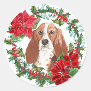 Adesivo Feriado de Poinsettia Holiday Basset de Watercolor