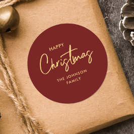 Adesivo Feriado Dourado de Natal Vermelho Moderno Elegante