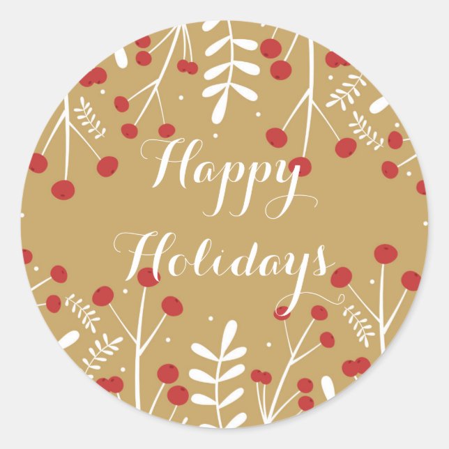 Adesivo Feriado Dourado para Folhas Brancas e Berries (Frente)