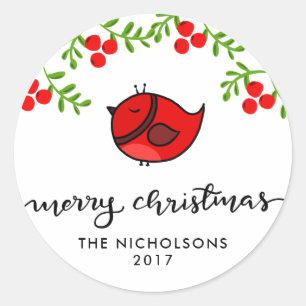 Adesivo Feriado escrito à mão do Feliz Natal vermelho