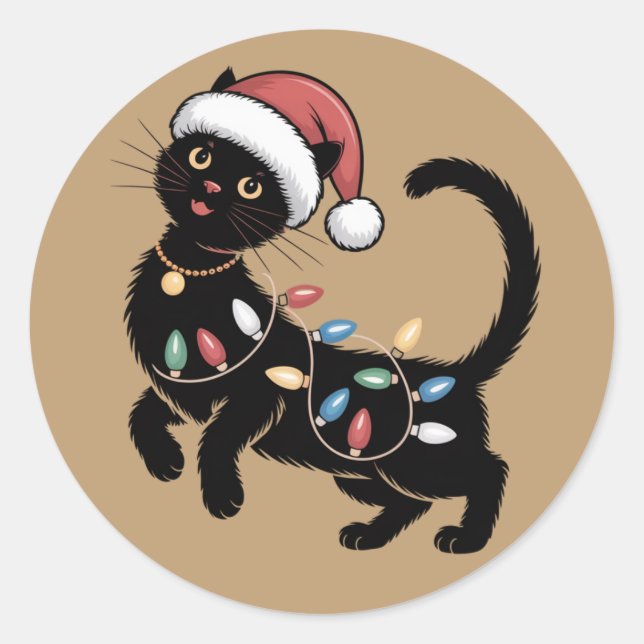 Adesivo Feriado Gato Negro Bonito Festa de Natal Mamãe Dot (Frente)