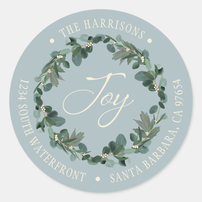 Adesivo Feriado Joy Wreath Dusty Endereço de Azul (Frente)