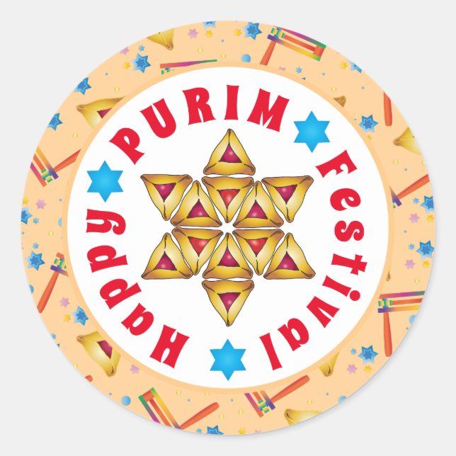 Adesivo Feriado Judeu do Festival de Purim dá presentes a  (Frente)
