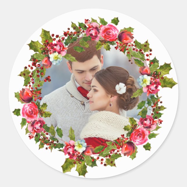 Adesivo Feriado Natal Holly Wreath e Photo Sticker (Frente)