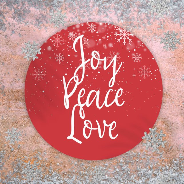Adesivo Feriado Natal Joy Paz Amor (Christmas Holiday Joy Peace Love Classic Round Sticker)