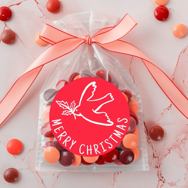 Adesivo Feriado PERSONALIZADO DE MERRY CHRISTMAS (MERRY CHRISTMAS Simple Dove CUSTOM hand-drawn Holiday Classic Round Sticker
)