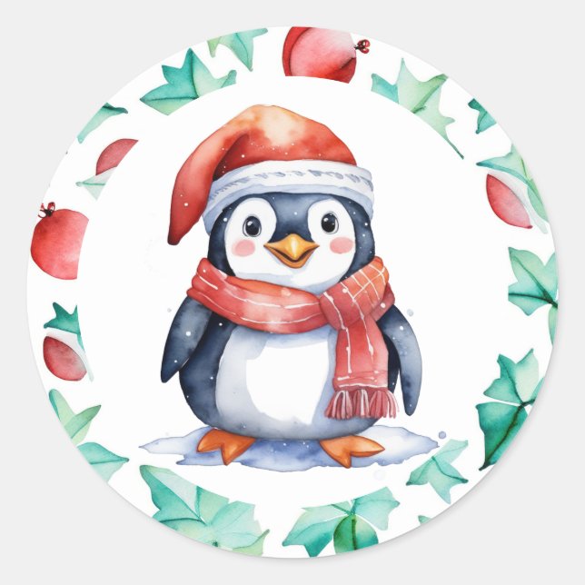 Adesivo Feriado Pinguim de Natal com Cores Aquáticas (Frente)