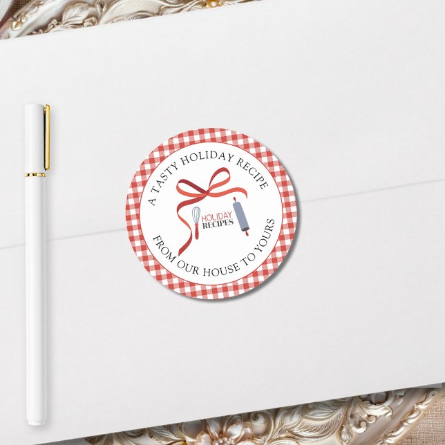 Adesivo Feriado Recebe Envelope de Cartão de Natal (Holiday Recipes Red Check Festive Envelope Seal)