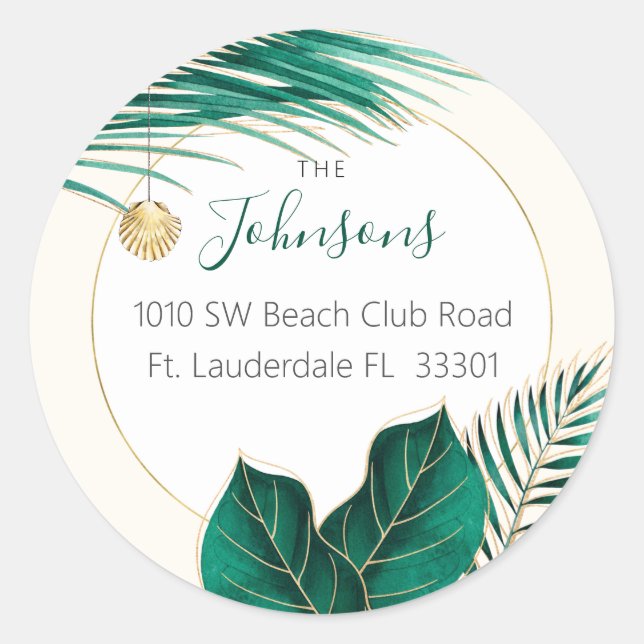Adesivo Feriado tropical verde e Dourado de aquarela verde (Frente)