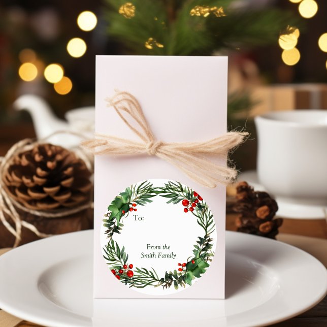 Adesivo Feriado Watercolor Wreath com Nome (Criador carregado)