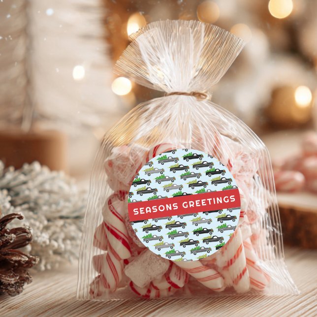 Adesivo Feriados CLIENTES Fresosos de Natal (Christmas Trucks Cute CUSTOM Holiday Seasonal Classic Round Sticker
)