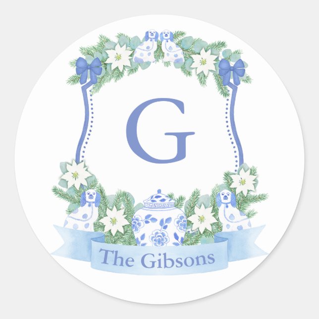 Adesivo Feriados de Chinoiserie Azul Envelope de Crest (Frente)