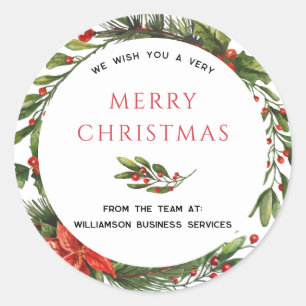 Adesivo Feriados de Natal de Negócios Holly Wreath Botânic