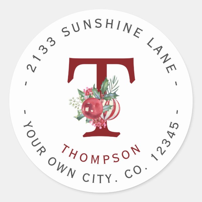 Adesivo Feriados de Natal Monograma Endereço de devolução (Frente)