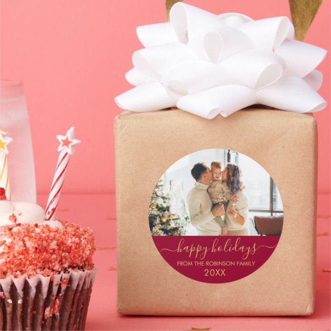 Adesivo Feriados Felizes da Família de Script Dourado Verm (Festa)