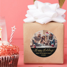 Adesivo Feriados Felizes da Família Preta de Script Dourad