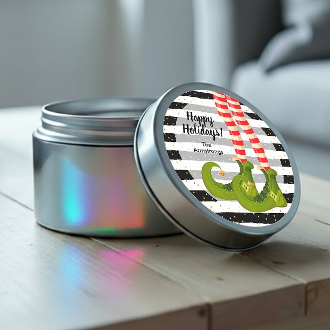 Adesivo Feriados Felizes das Pernas do Elf (Elf Legs Happy Holidays Round Stickers)