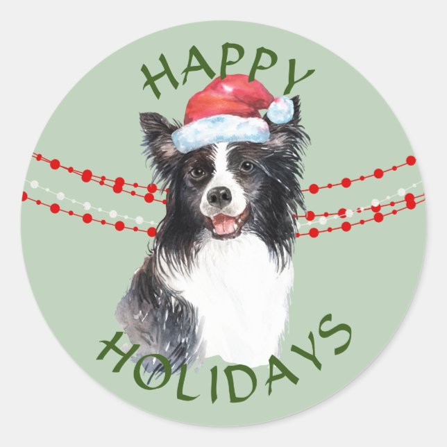 Adesivo Feriados Felizes do Border Collie Dog Santa Hat (Frente)