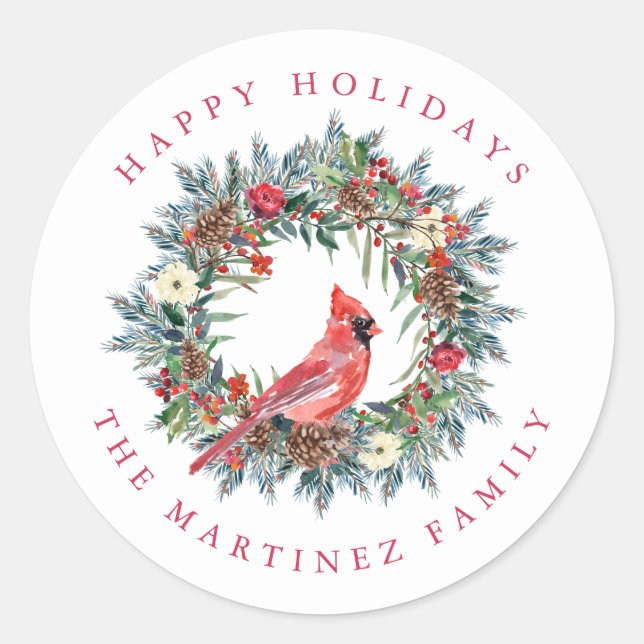 Adesivo Feriados felizes do Pine de Red Cardinal (Frente)