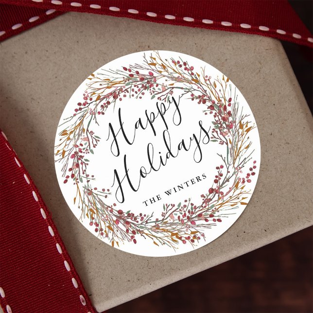 Adesivo Feriados felizes do Winter Red Berry Wreath (Criador carregado)