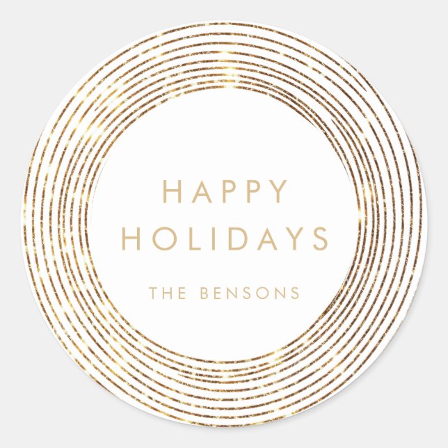 Adesivo Feriados Felizes dos Círculos Dourados Falsos Glit (Frente)