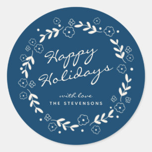 Adesivo Feriados Felizes Floral Simples Personalizado Azul