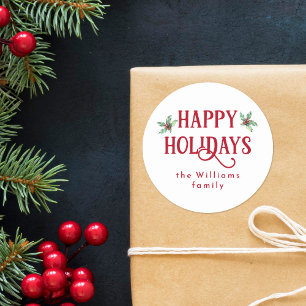 Adesivo Feriados Felizes, Holly e Red, Modern Watercolor