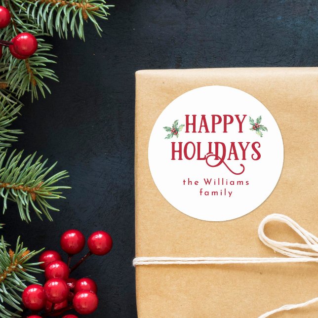 Adesivo Feriados Felizes, Holly e Red, Modern Watercolor (Criador carregado)