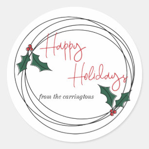Adesivo Feriados Felizes, Holly Wreath Family Envelope Sea