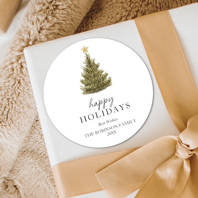 Adesivo Feriados Felizes Simples Árvore Verde de Pinheiro  (Criador carregado)