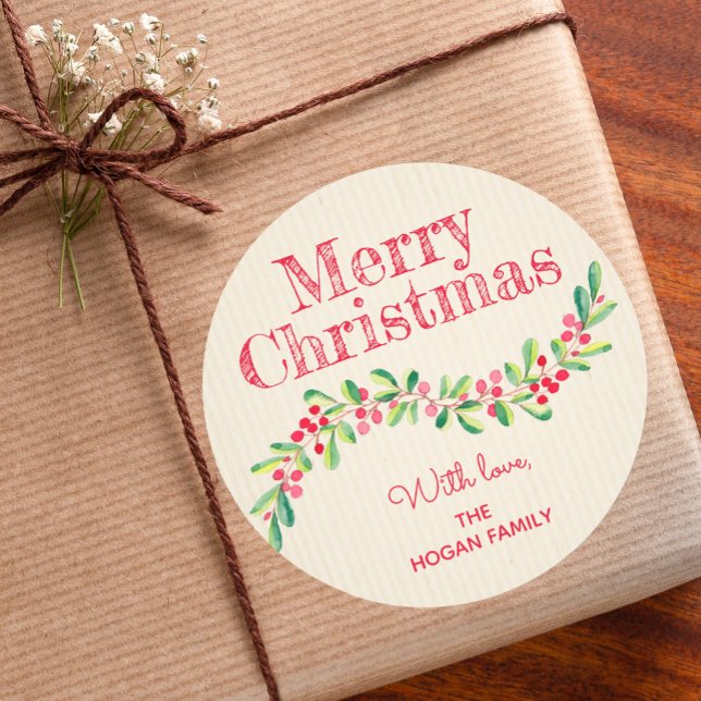 Adesivo Férias de Natal com Azevinho e Frutas (Christmas stickers with leaves and berries personalized for gift giving)