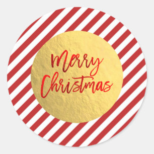 Adesivo Férias Feliz Natal Listras Vermelhas Folha Dourada