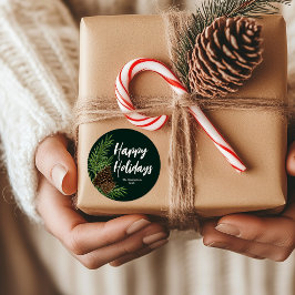 Adesivo Férias Felizes Aquarela Pinheiro Verde de Inverno