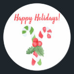 Adesivo Férias Felizes | Watercolor Candy Cane Christmas<br><div class="desc">NewParkLane - Vinhetas de Natal,  com uma citação "Feliz Natal" em vermelho brilhante,  com duas adoráveis canetas de água doce. Verifique se há itens correspondentes nesta coleção. Você tem desejos pessoais específicos de design? Sinta-se livre para me contactar!</div>