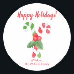 Adesivo Férias Felizes | Watercolor Candy Cane Christmas<br><div class="desc">NewParkLane - Vinhetas de Natal personalizadas,  com uma citação "Feliz Natal" em vermelho brilhante,  com duas adoráveis canetas de água doce. Verifique se há itens correspondentes nesta coleção. Você tem desejos pessoais específicos de design? Sinta-se livre para me contactar!</div>