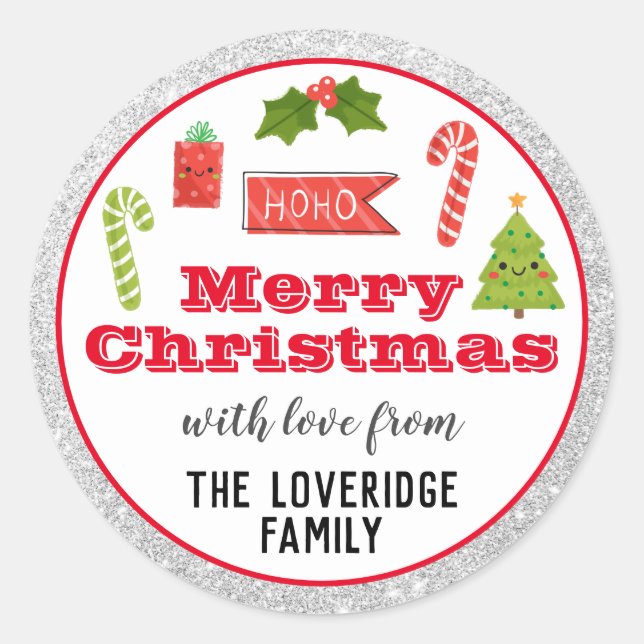 Adesivo Férias Festivas Feliz Natal Red Silver Glitter (Frente)