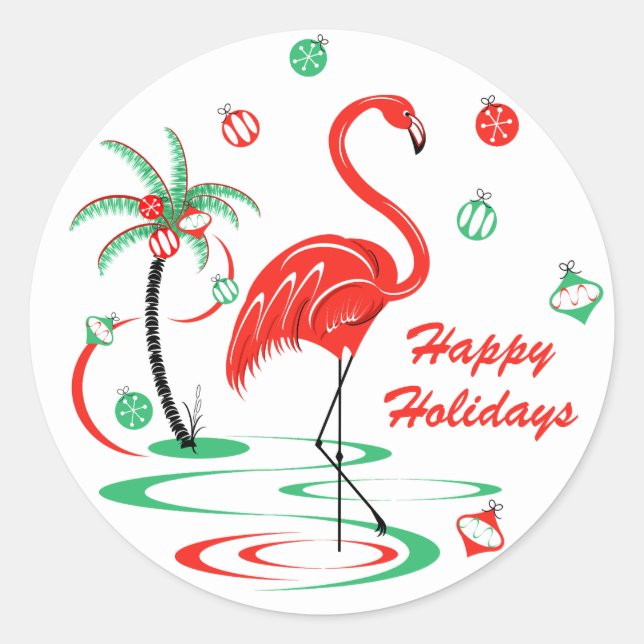 Adesivo Férias Flamingo Baubles de Natal Vermelho (Frente)