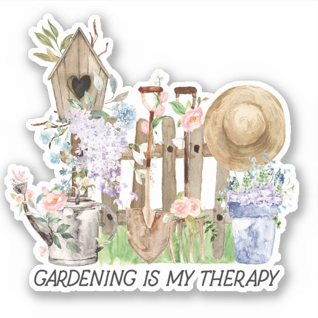 Adesivo Ferramentas de Jardinagem Floral de Aquarela e Cit (Frente)