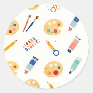 Adesivo Ferramentas de Pintura Artística Padrão Fofo Aquar