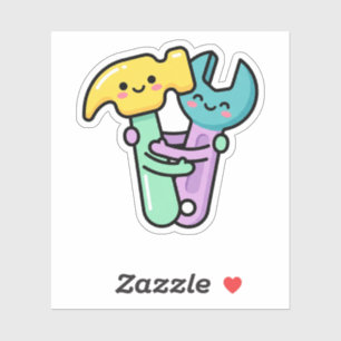 Adesivo Ferramentas Felizes Kawaii Martelo Chave Dia dos P