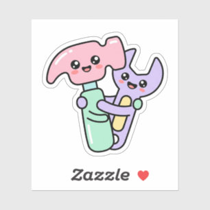 Adesivo Ferramentas Felizes Kawaii Martelo Chave Dia dos P