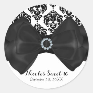 Adesivo Festa Black & White Damask Brilho Laço Glam Sweet 