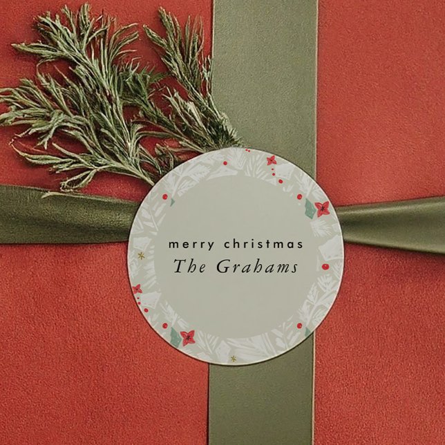 Adesivo Festa Botânica de Marfim de Natal (Ivory Festive Botanical Holiday Classic Round Sticker)