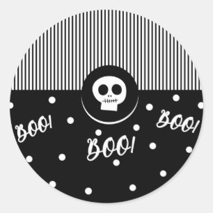 Adesivo Festa Branca do Halloween Boo Skull Black & White
