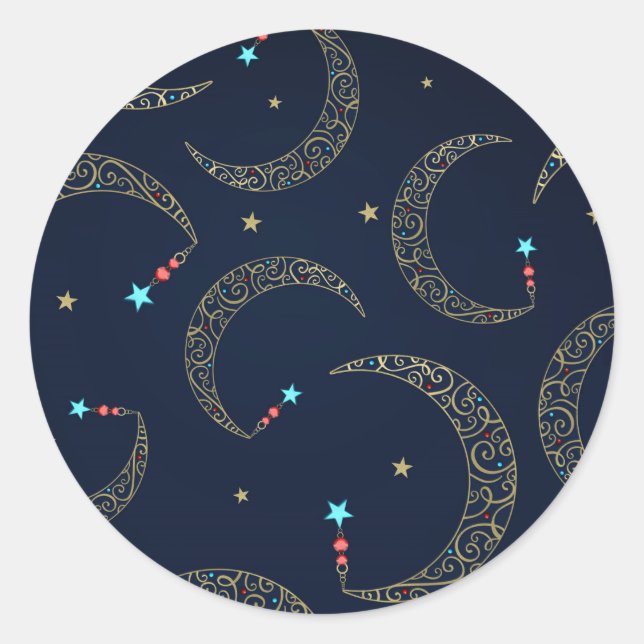 Adesivo Festa Celestial da Lua Azul Mística com Filigrama  (Frente)